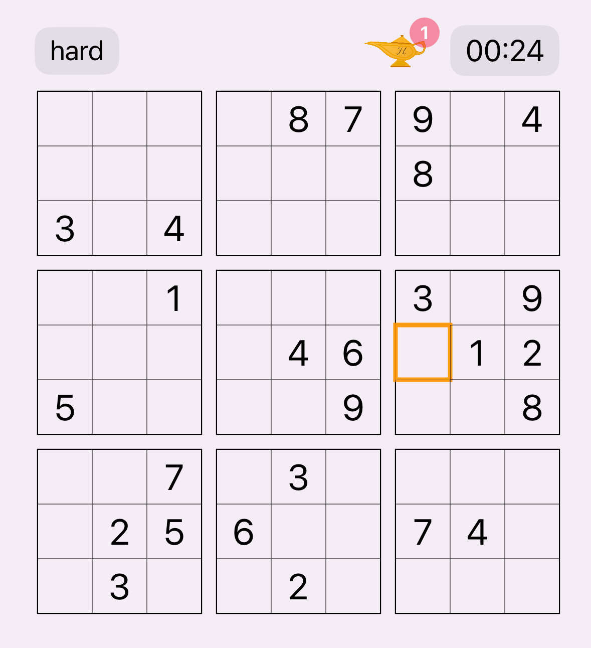 Sudoku board showing naked single technique