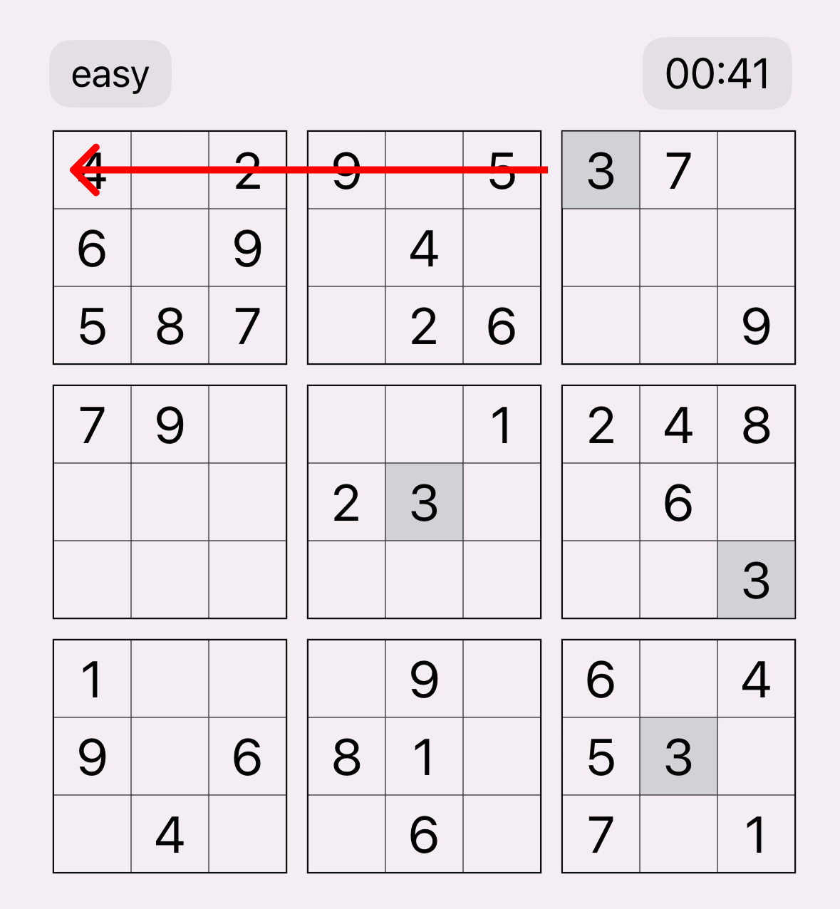 Sudoku board showing scanning technique